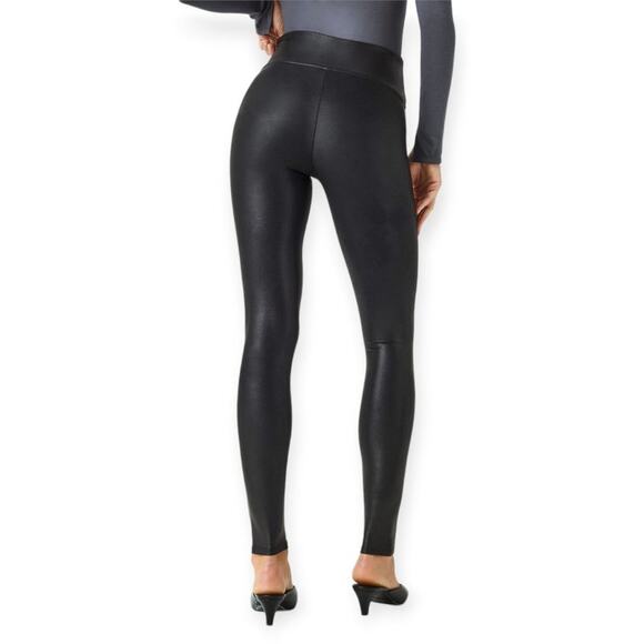 Spanx Faux Leather Leggings SIZE S Black Shaping Contoured Power Waistband - Picture 2 of 12